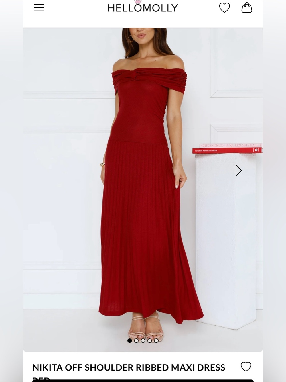 NWT Hello Molly Off-Shoulder Red Pleated Dress